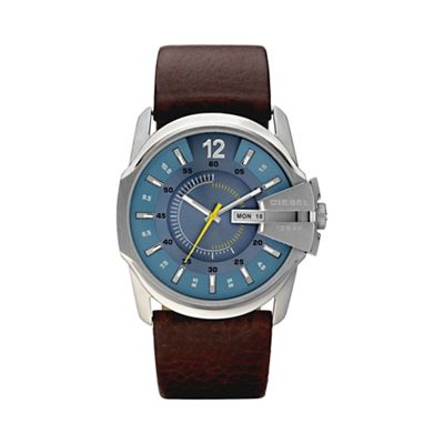 Men's 'Master Chief' blue dial brown leather strap watch dz1399